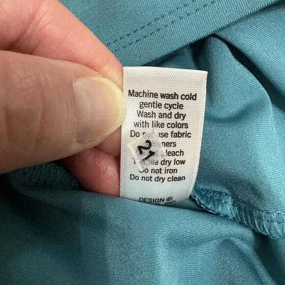 Athleta Wrap Midi Dress Womens Small Petite Blue Green Stretch Ruched Pullover - Picture 5 of 5